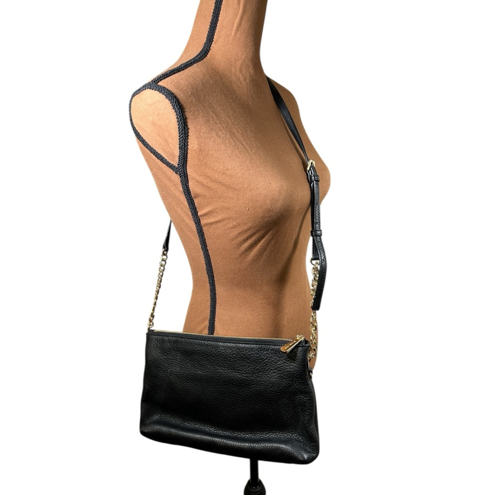Michael Kors Black Leather Crossbody Bag One Size Gold Chain